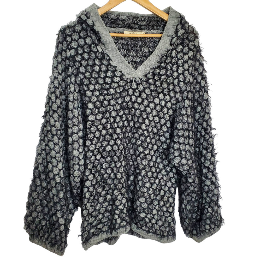 Grifflin Paris Sweater Womens Small Wool Blend Black Fluffy Soft Hooded V-neck